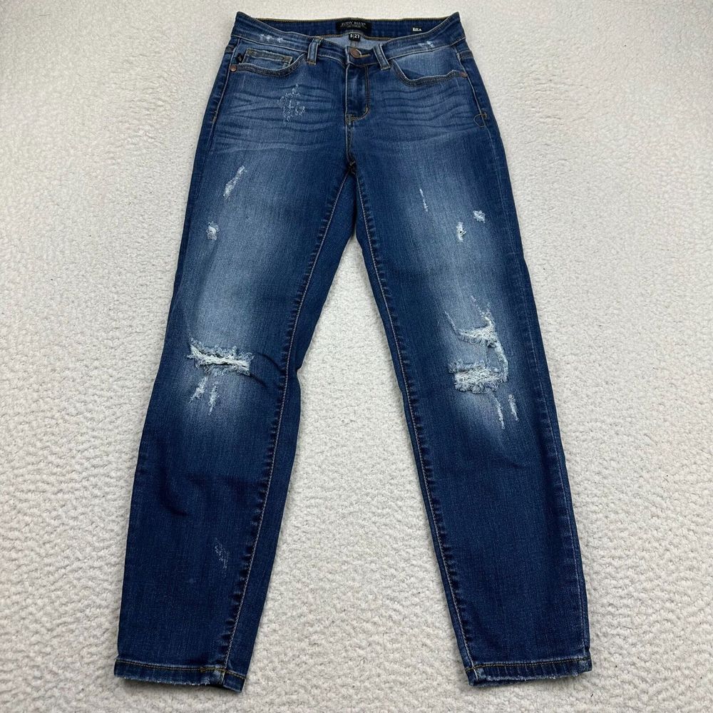 Judy Blue Jeans Women's 5/27 Relaxed Fit Distressed Destroy Whiskered Stretch